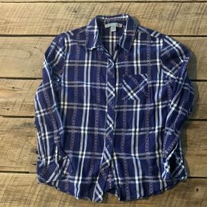 Women medium blue plaid button up